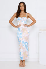 Twilight Reverie Satin Midi Dress Blue