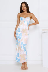Twilight Reverie Satin Midi Dress Blue