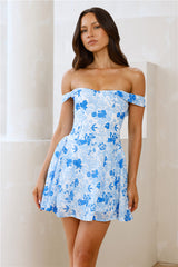 Waves Of Blue Off Shoulder Mini Dress Blue