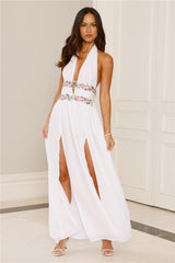 Maldives Garden Halter Maxi Dress White