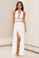 Maldives Garden Halter Maxi Dress White