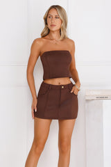 Talk Of The Feed Suede Skort Brown