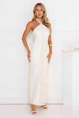 Luxora Lady Halter Satin Maxi Dress Yellow