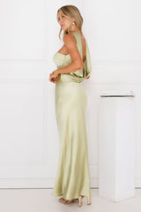 Precious Pearl Satin Maxi Dress Lime