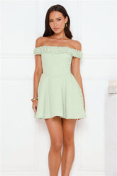 Pretty Nature Off Shoulder Mini Dress Sage