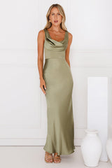Crystal Luxe Satin Maxi Dress Sage
