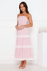 Under Palm Trees Strapless Midi Dress Pink