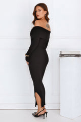 Off Duty Runway Ribbed Off Shoulder Maxi Dress Black