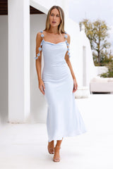Silk Shadows Satin Midi Dress Blue
