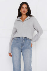 Snowfall Knitted Half Zip Sweater Grey