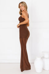 Beachfront Soirée One Shoulder Maxi Dress Chocolate