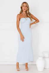 Minimalist Luxe Halter Midi Dress Blue