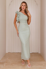 Luxe By Moonlight One Shoulder Mesh Maxi Dress Sage