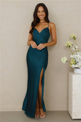 The Sophia Satin Maxi Dress Teal
