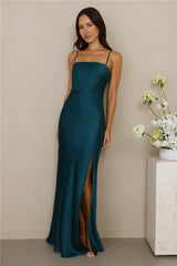 The Violetta Satin Maxi Dress Teal