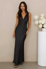 The Isabeau Satin Maxi Dress Black