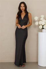 The Isabeau Satin Maxi Dress Black
