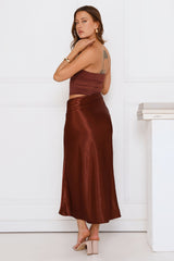 Luxe Attitude Satin Mesh Strapless Maxi Dress Brown