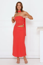 Look Don’t Touch Strapless Mesh Maxi Dress Coral