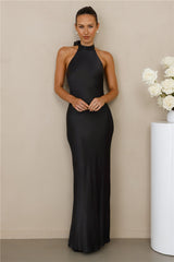 The Cleo Halter Satin Maxi Dress Black