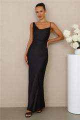 The Madeline Cowl Satin Maxi Dress Black