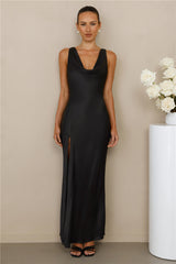 The Loretta Cowl Satin Maxi Dress Black