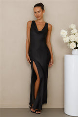 The Loretta Cowl Satin Maxi Dress Black