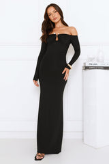 Gilded Nightfall Off Shoulder Maxi Dress Black
