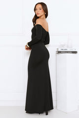 Gilded Nightfall Off Shoulder Maxi Dress Black