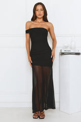 Night Mode One Shoulder Mesh Maxi Dress Black