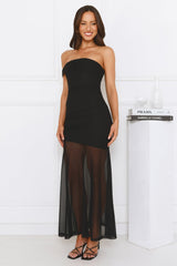 Night Mode One Shoulder Mesh Maxi Dress Black