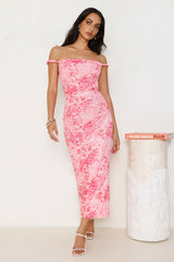 Runway Energy Mesh Off Shoulder Midi Dress Pink