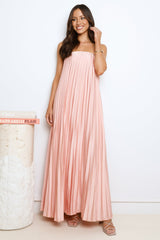 Moonlit Night Pleated Strapless Maxi Dress Pink