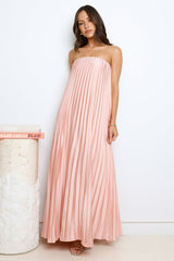 Moonlit Night Pleated Strapless Maxi Dress Pink