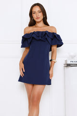 Starlit Enchant Off Shoulder Mini Dress Blue