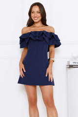 Starlit Enchant Off Shoulder Mini Dress Blue