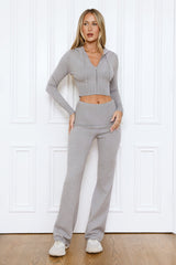BASE Off Duty Model Cropped Knit Zip Hoodie Grey