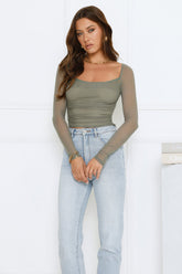 Decadent Style Mesh Long Sleeve Crop Top Sage