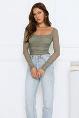 Decadent Style Mesh Long Sleeve Crop Top Sage