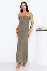 Sepia Sunset One Shoulder Mesh Maxi Dress Sage