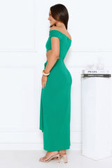 Old Love Letter Off Shoulder Maxi Dress Green