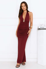 Starlit Elegance Halter Maxi Dress Burgundy