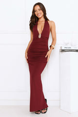 Starlit Elegance Halter Maxi Dress Burgundy