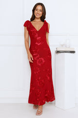 Golden Doll Mesh Maxi Dress Red