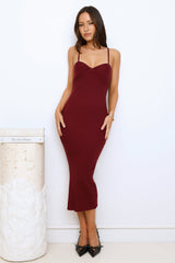 Simply Polished Ribbed Midi Dress Wine