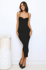Simply Polished Ribbed Midi Dress Black