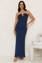 Noir Seduction Strapless Mesh Maxi Dress Navy