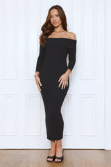Chilled Luxe Off Shoulder Knit Maxi Dress Black