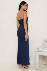 Noir Seduction Strapless Mesh Maxi Dress Navy