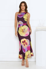 Sunflower Soirée Satin Maxi Dress Purple